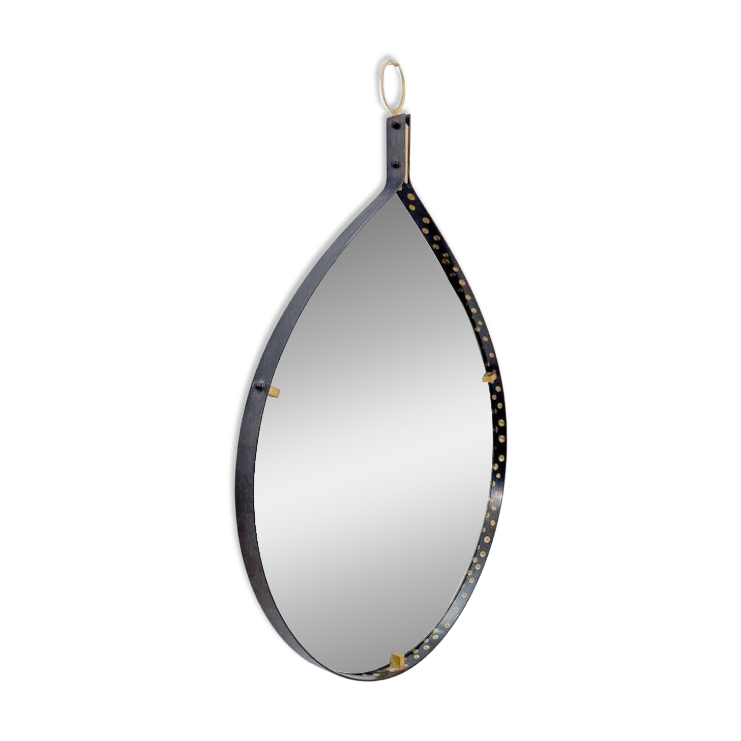 Mid-Century Modern Brass and Steel Drop-Shaped Mirror, Italy, 1970s