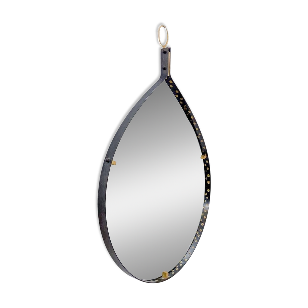 Mid-Century Modern Brass and Steel Drop-Shaped Mirror, Italy, 1970s ...