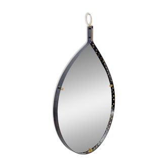 Mid-Century Modern Brass and Steel Drop-Shaped Mirror, Italy, 1970s