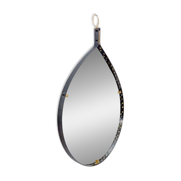 Mid-Century Modern Brass and Steel Drop-Shaped Mirror, Italy, 1970s