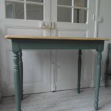 Table, desk Smoked green base, wooden top.