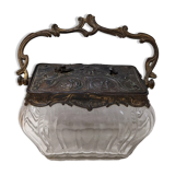 Boite ancienne verre laiton biscuits bonbon coffret