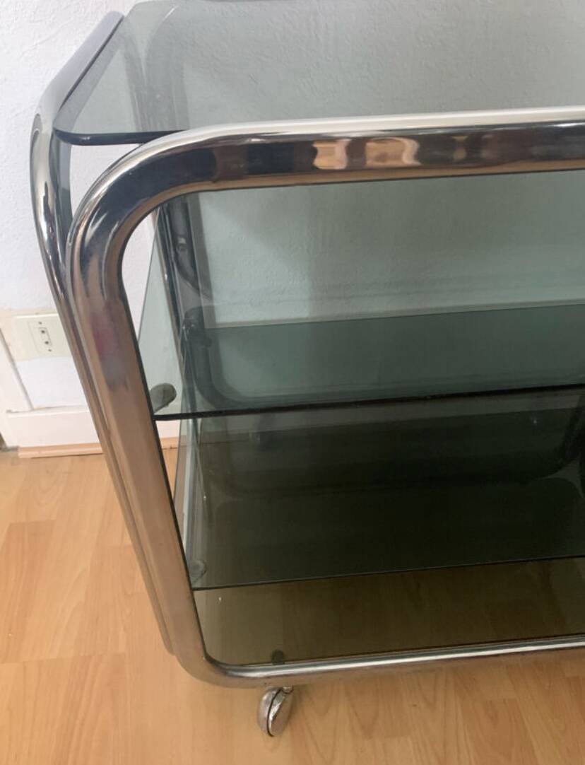 Vintage chrome and smoked glass serving trolley