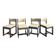Many mid-century vintage wooden and fabric chairs.