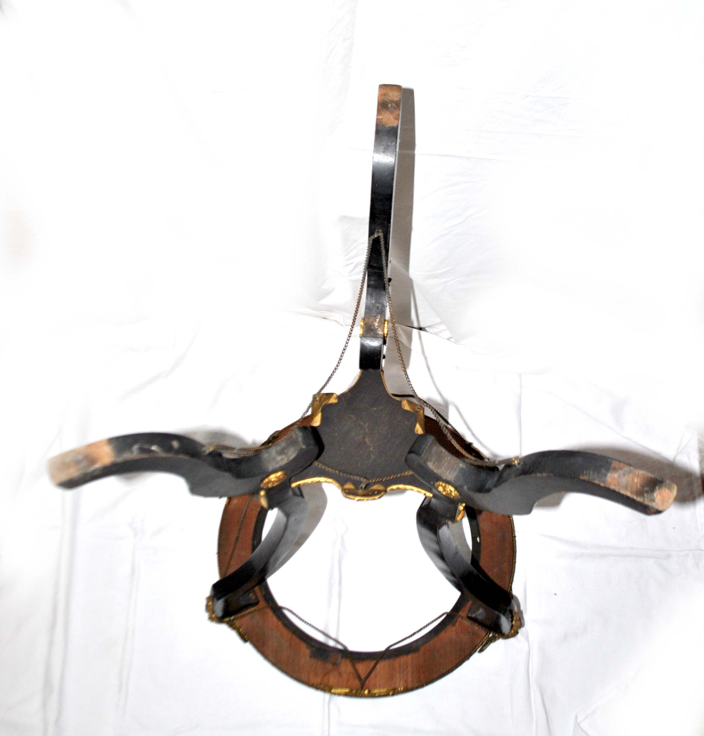 Napoleon III Gueridon Table blackened wood and gilded bronze swan - Mother-of-pearl marquetry top 19th century.