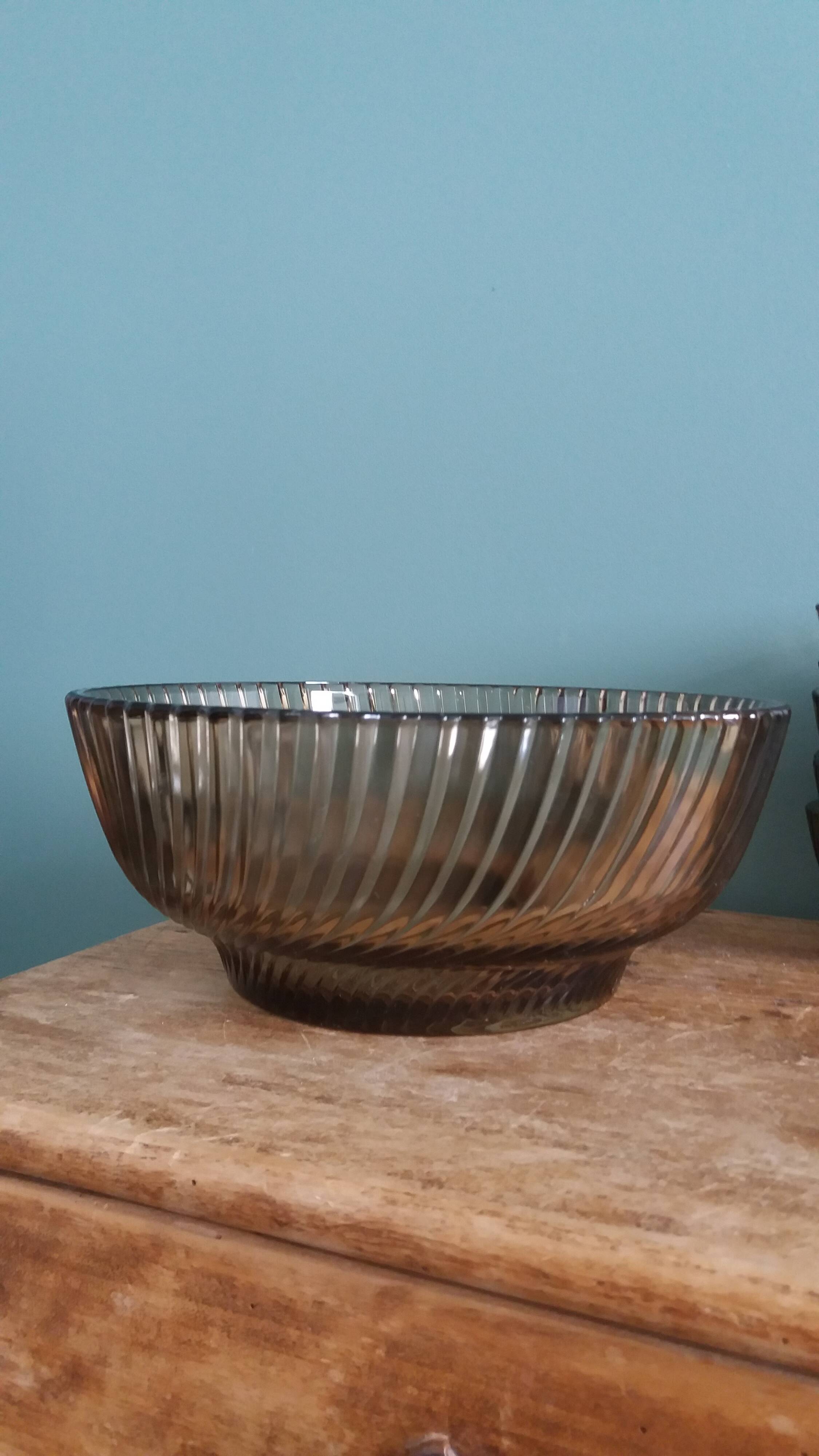 Service compotier saladier et coupelles en verre fumé