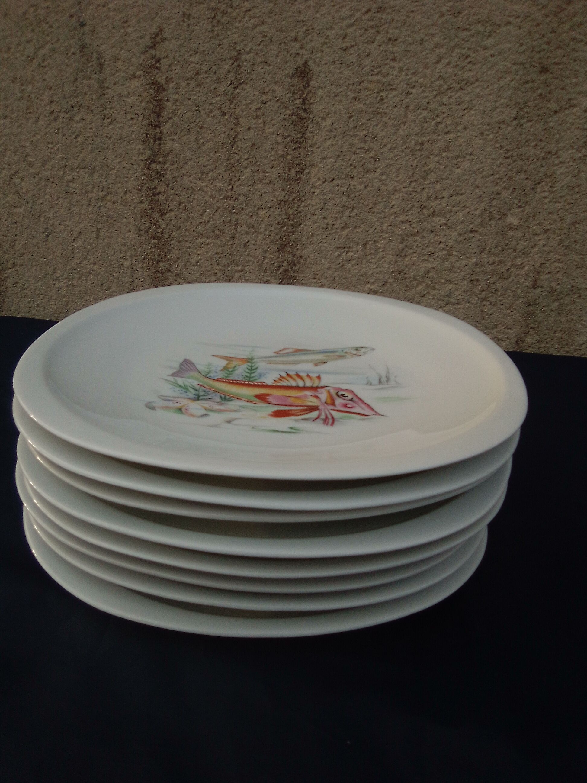 8 fish plates in Sologne porcelain 23 X 23 cm