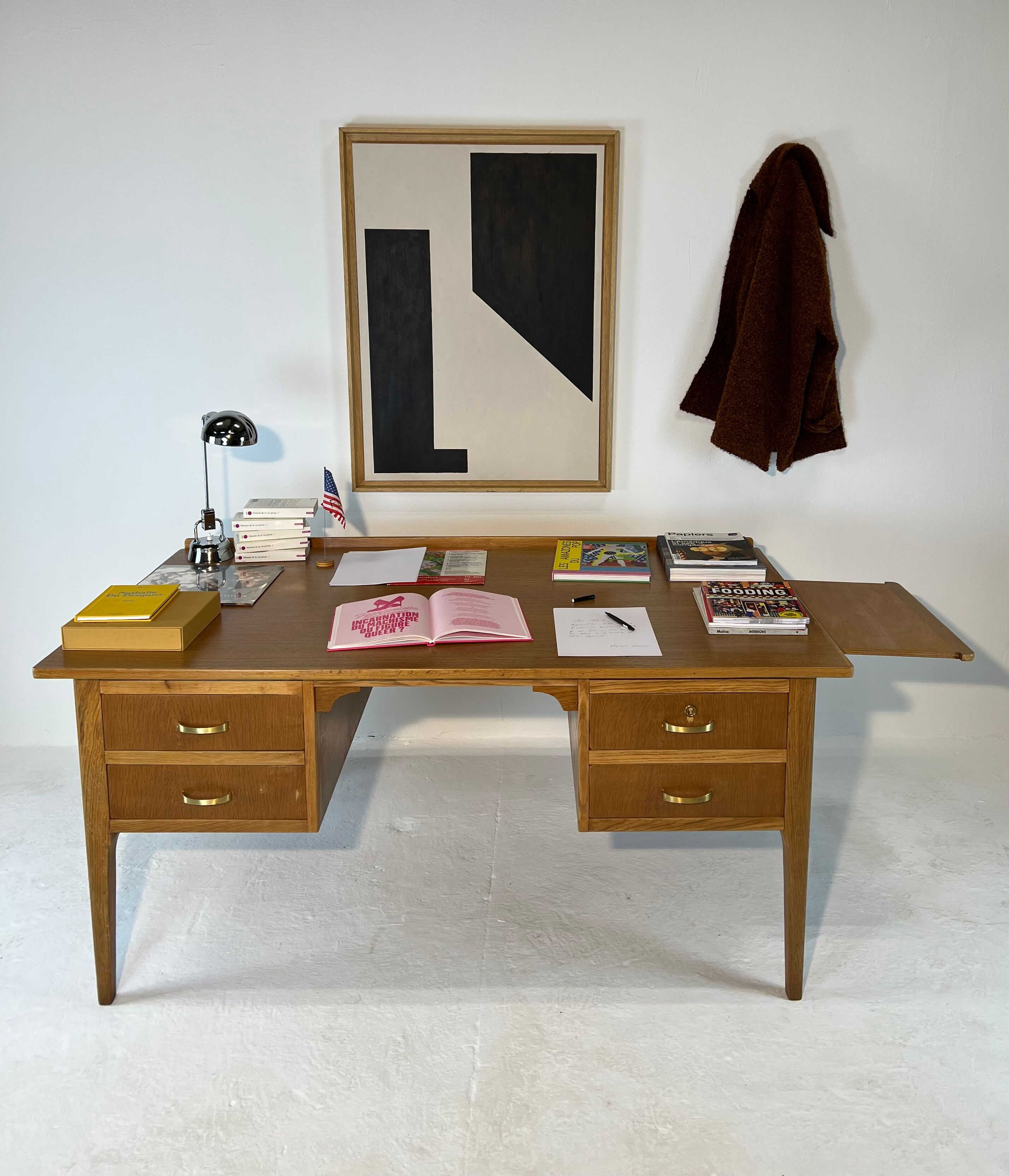 Two-sided oak desk, 50s