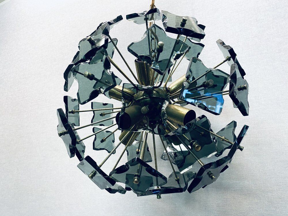 Italian sputnik murano glass smoked glass and metal, 1960s