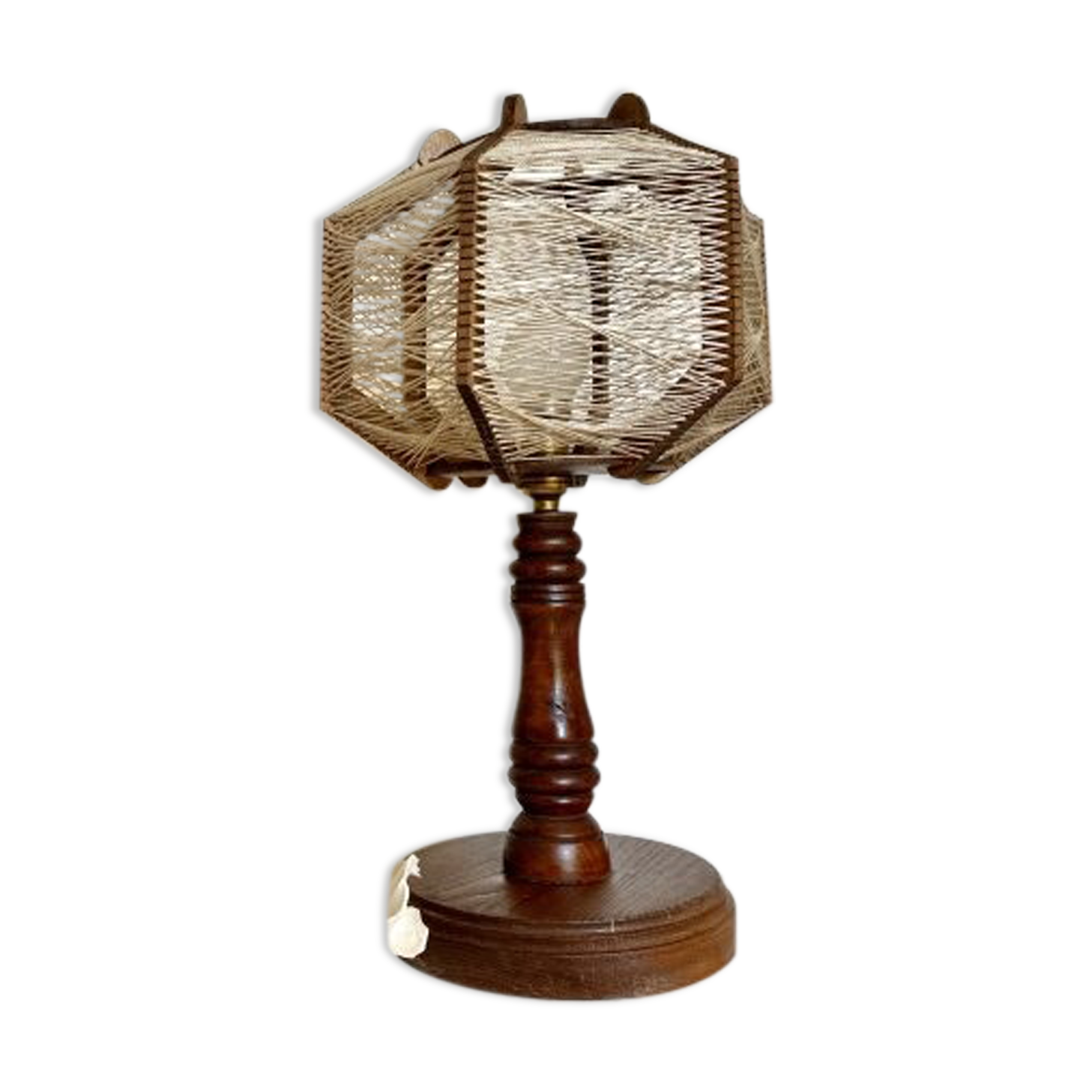 Wooden lamp and stretched wires