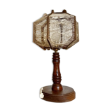 Wooden lamp and stretched wires