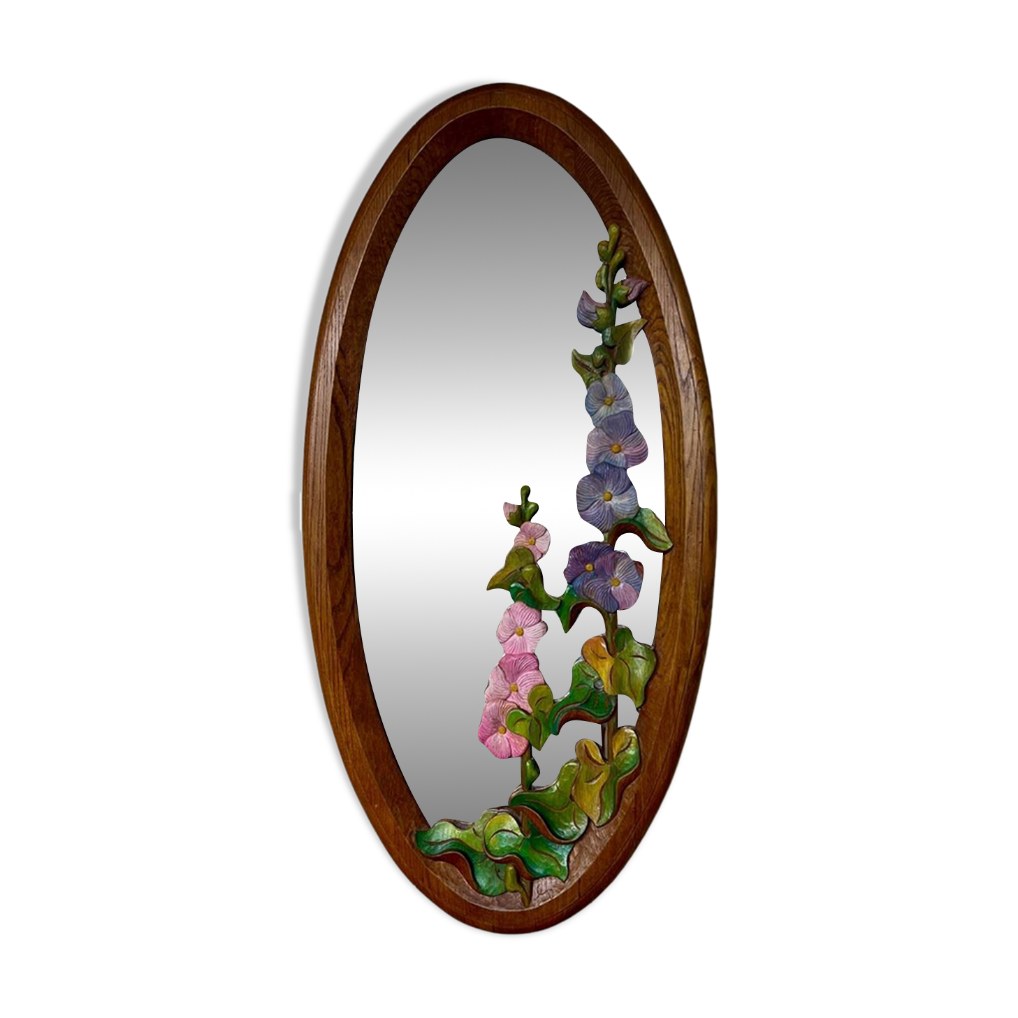 Carved wooden mirror with flower decorations