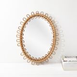 Vintage oval mirror in rattan and bamboo