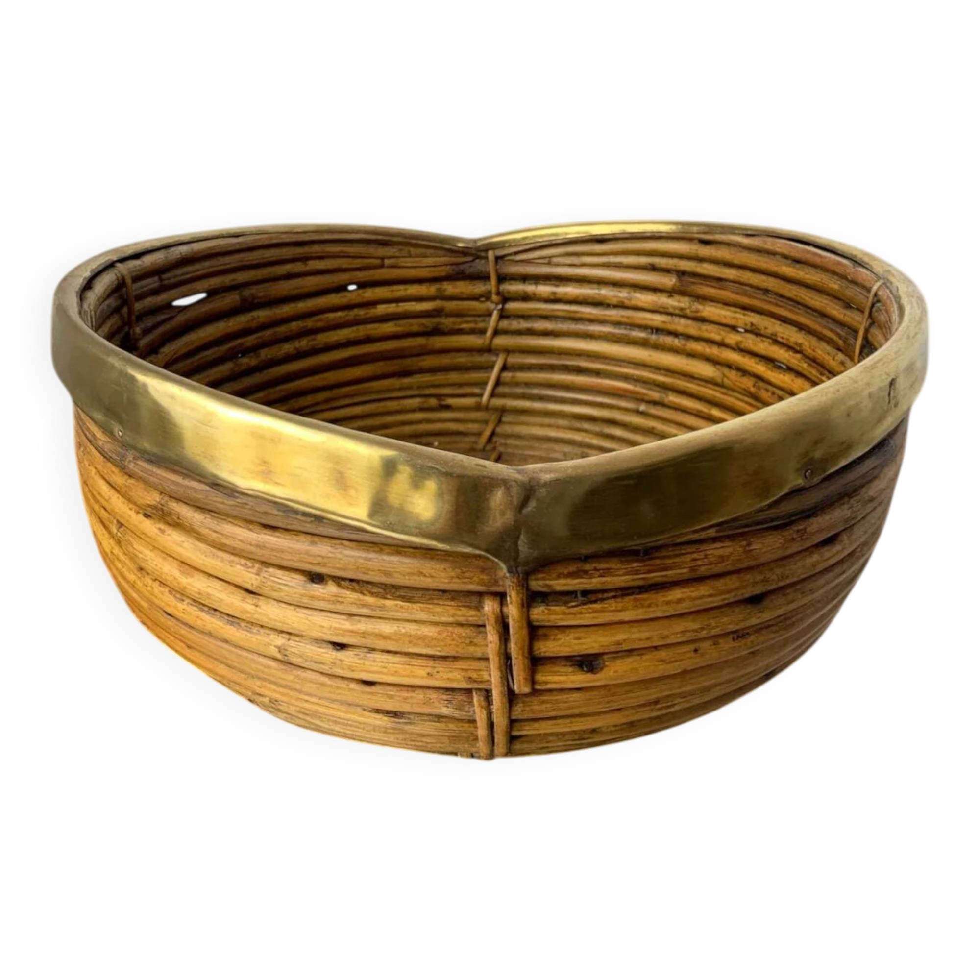 Circular rattan and brass basket, Italy, circa 1970s