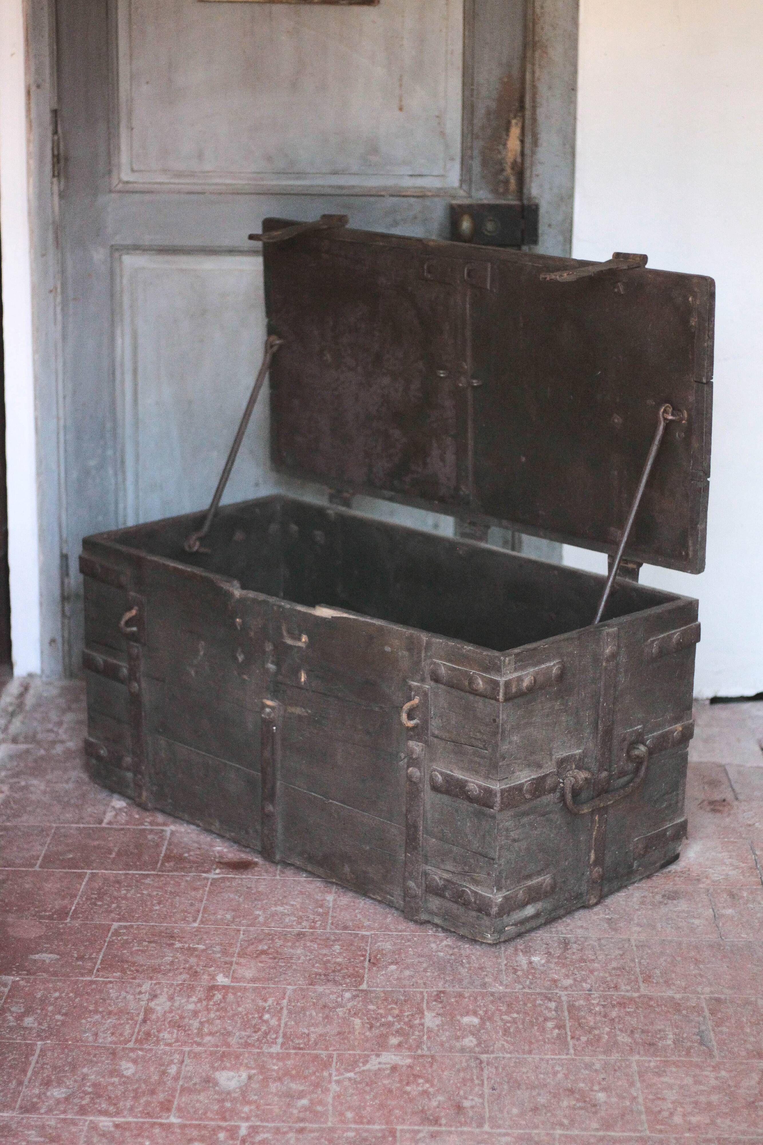 Old wooden chest with fittings, corsair chest, storage chest