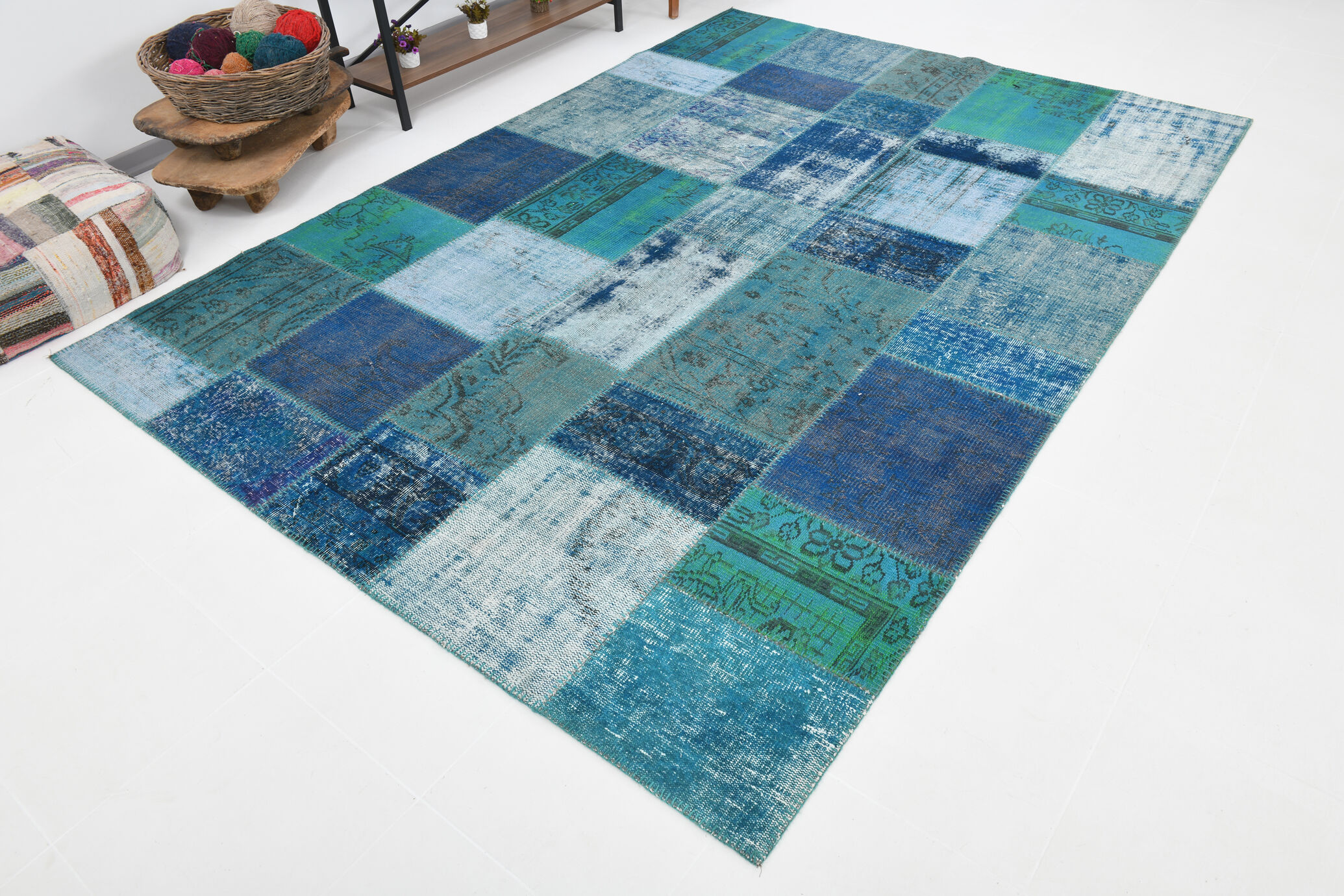 Oversized blue and green wool turkish carpets