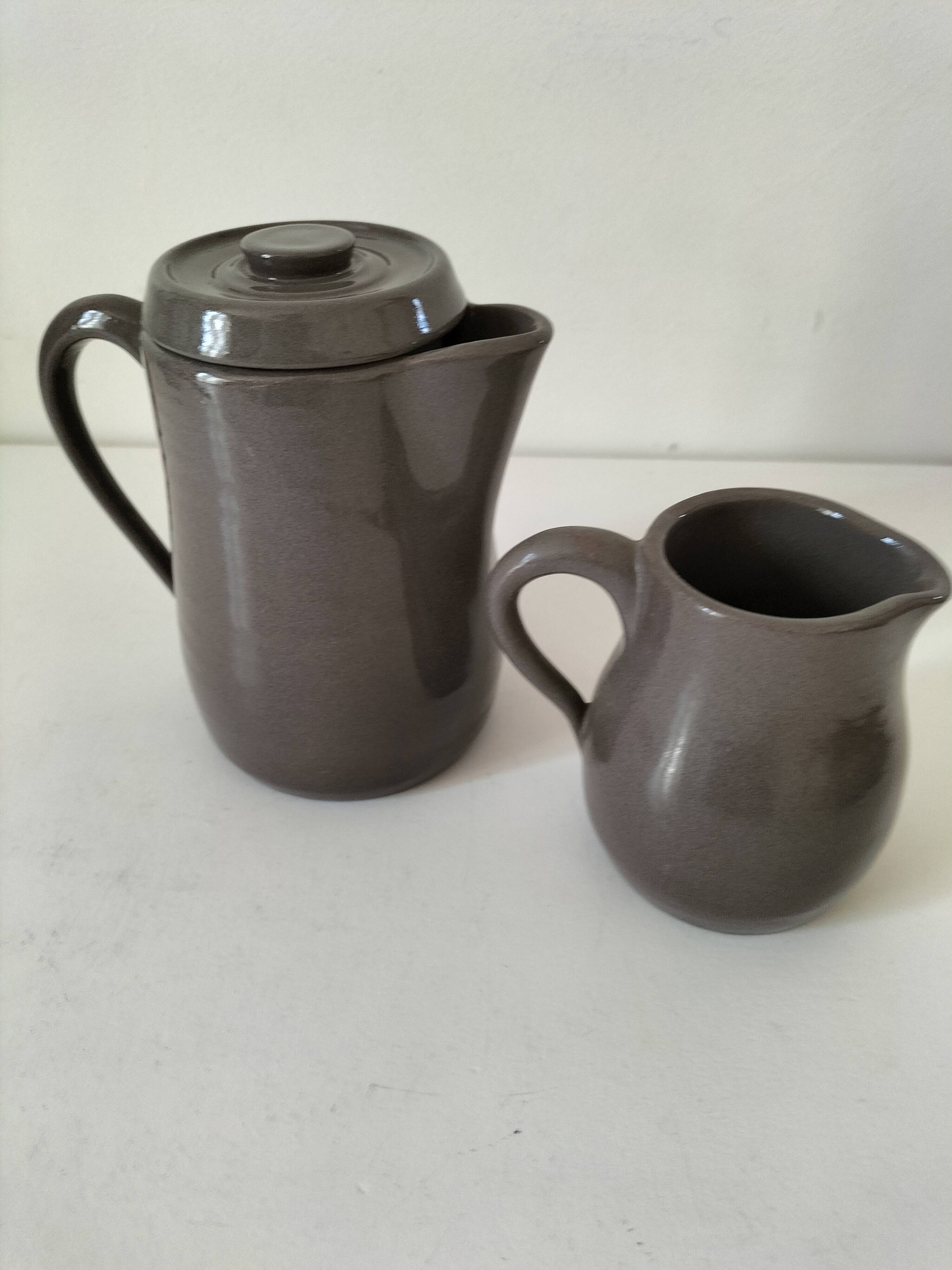 Duo verseuse et pot à lait en grès brun – céramique vintage