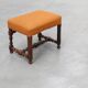 Louis XIII walnut stool with carved turned stretchers and upholstered seat