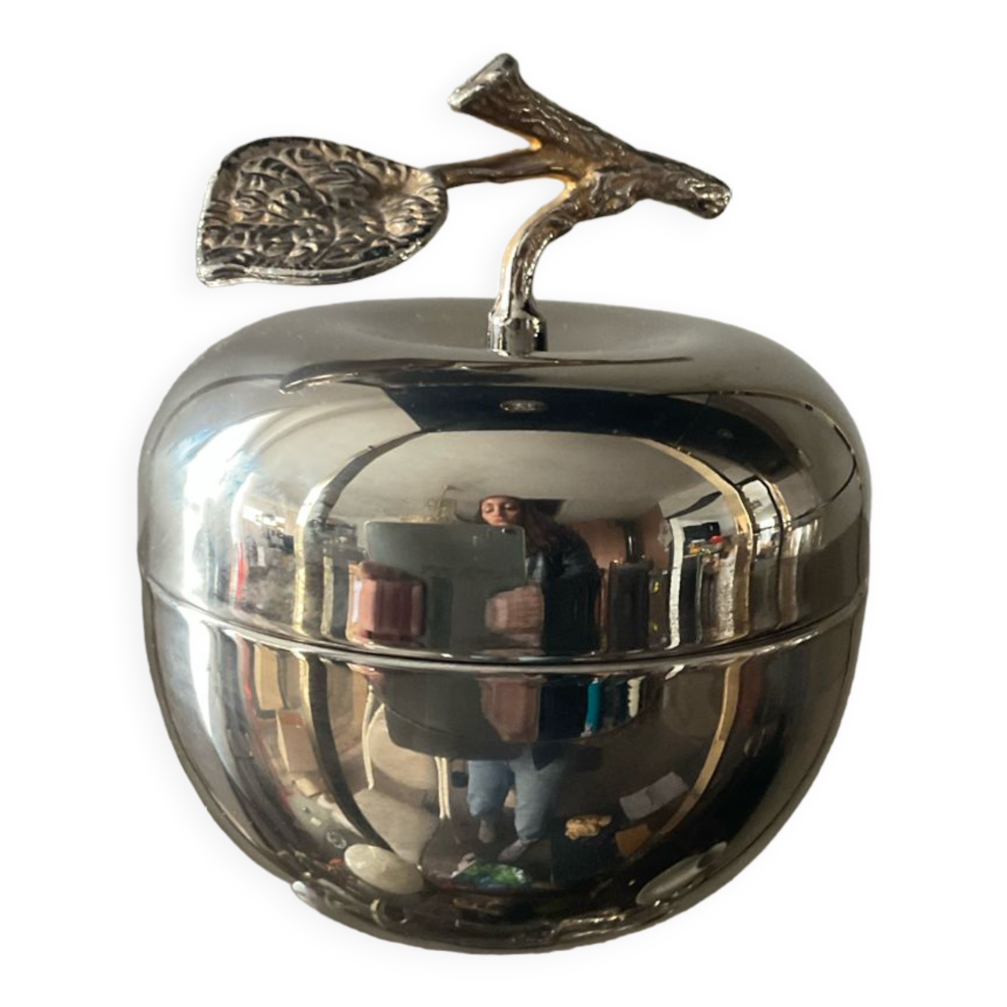 Empty pocket vintage silver metal apple box