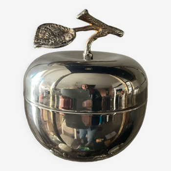 Vide poche vintage boîte pomme en métal argenté