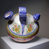 Spanish ceramic water bottle with vintage painted flowers