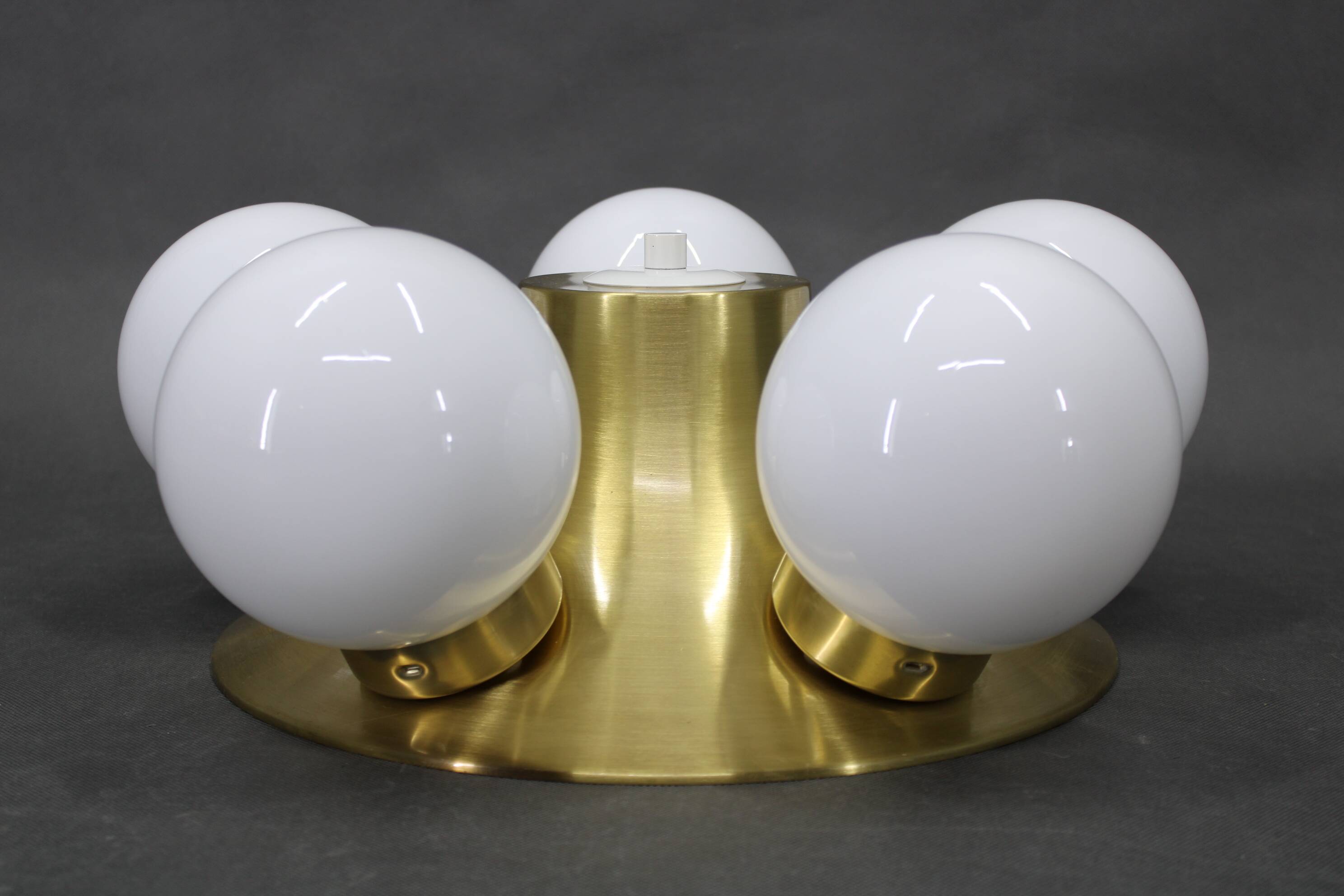 Pair of mid-century brass flush mount lights, 1970s