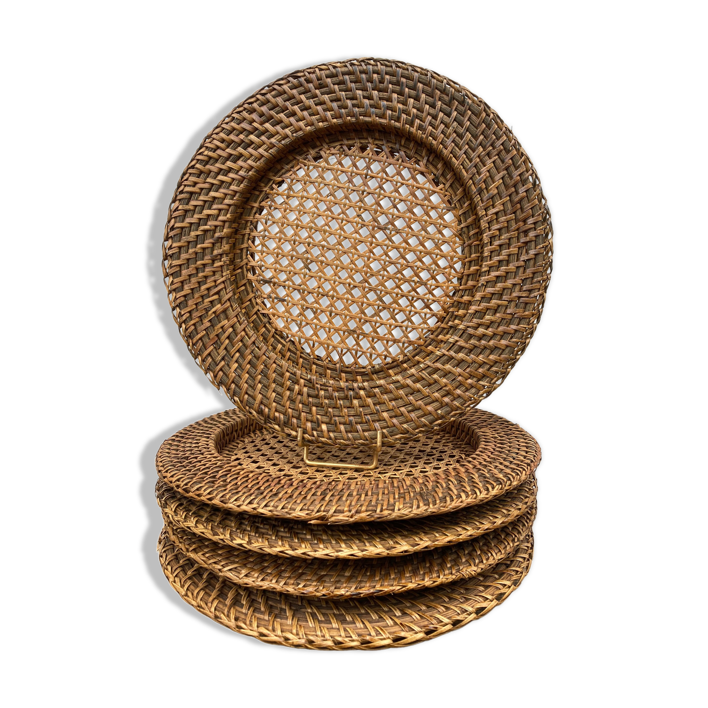 Round rattan table set / natural braided wicker