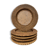 Round rattan table set / natural braided wicker