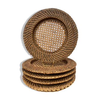 Round rattan table set / natural braided wicker