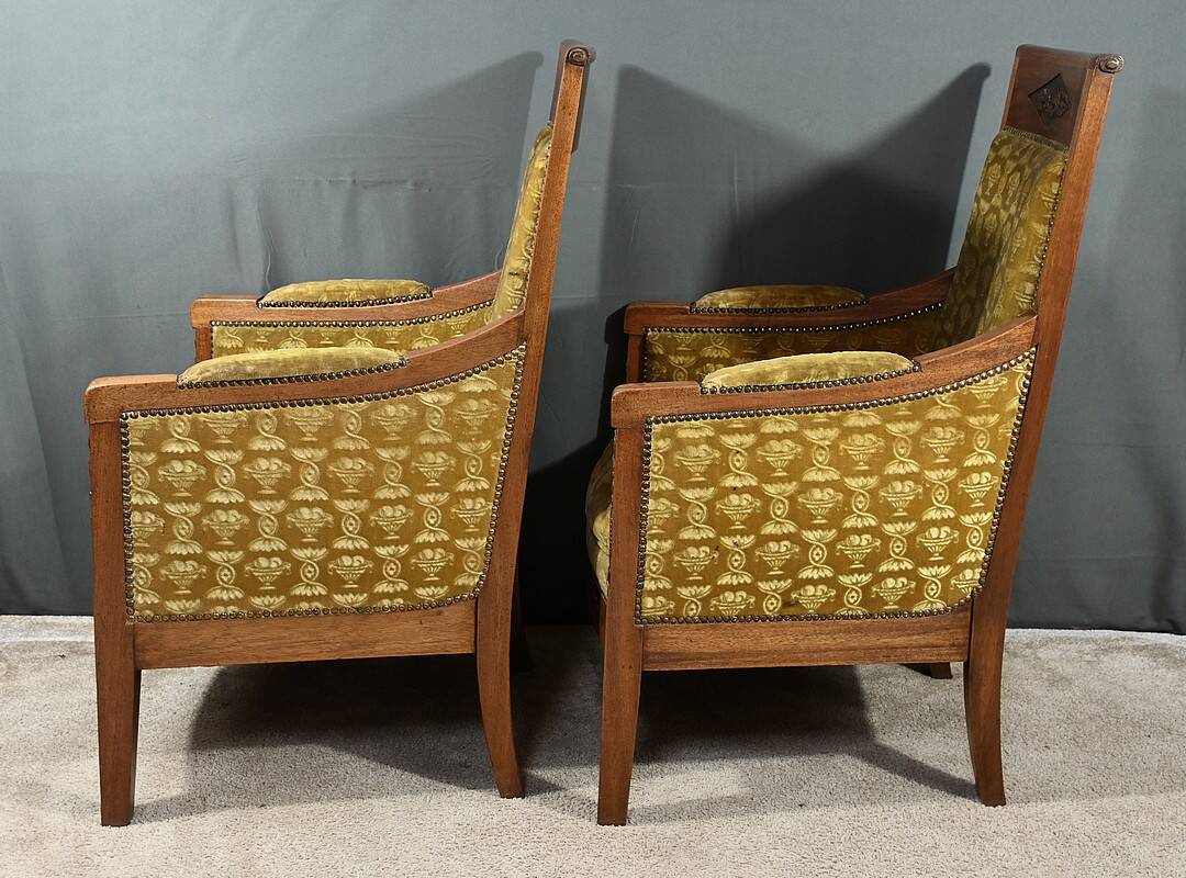 Pair of "Bergère" Armchairs in Mahogany, Empire Period – Early 19th Century