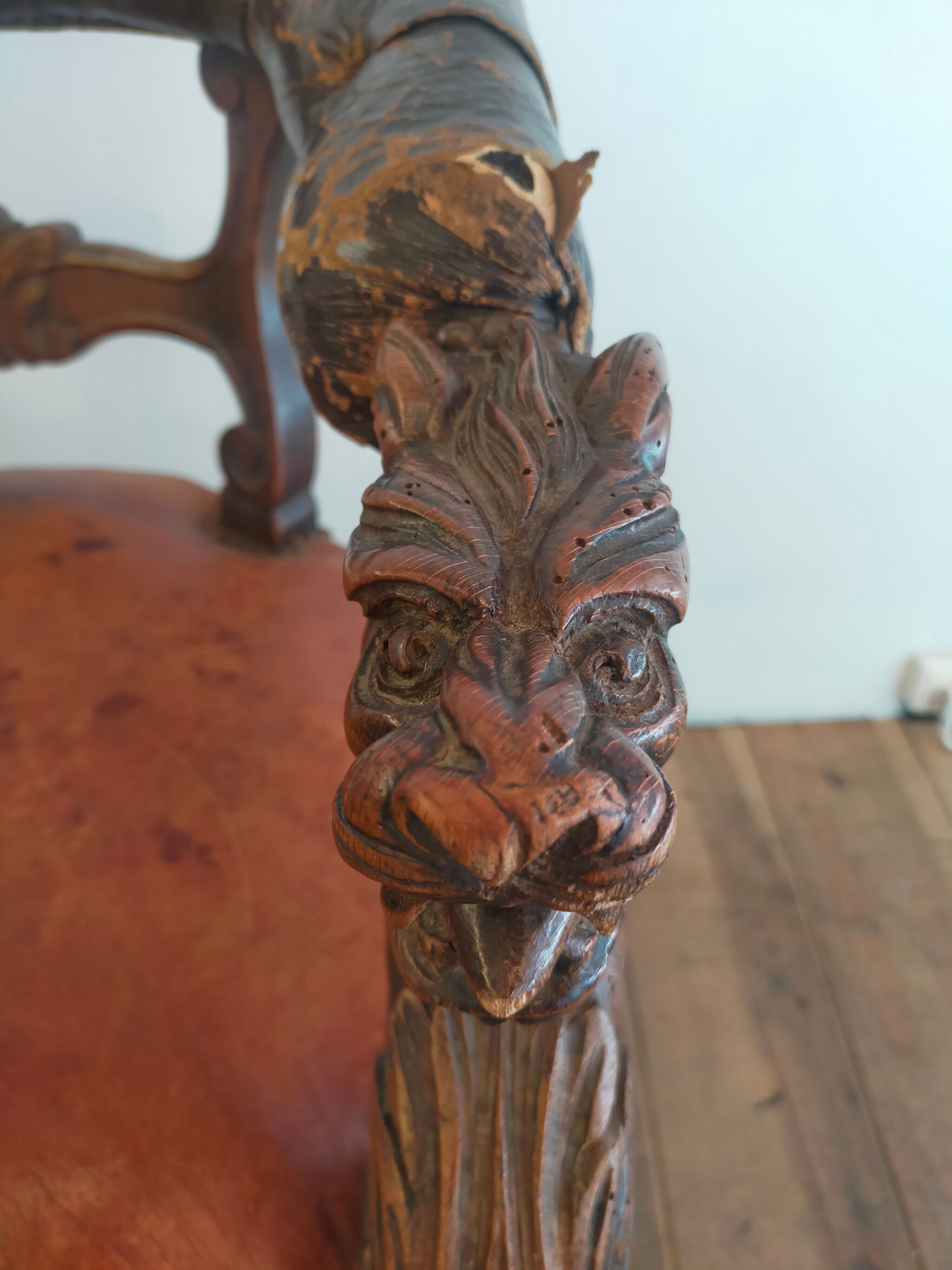 1920 sculpted office armchair with griffon head