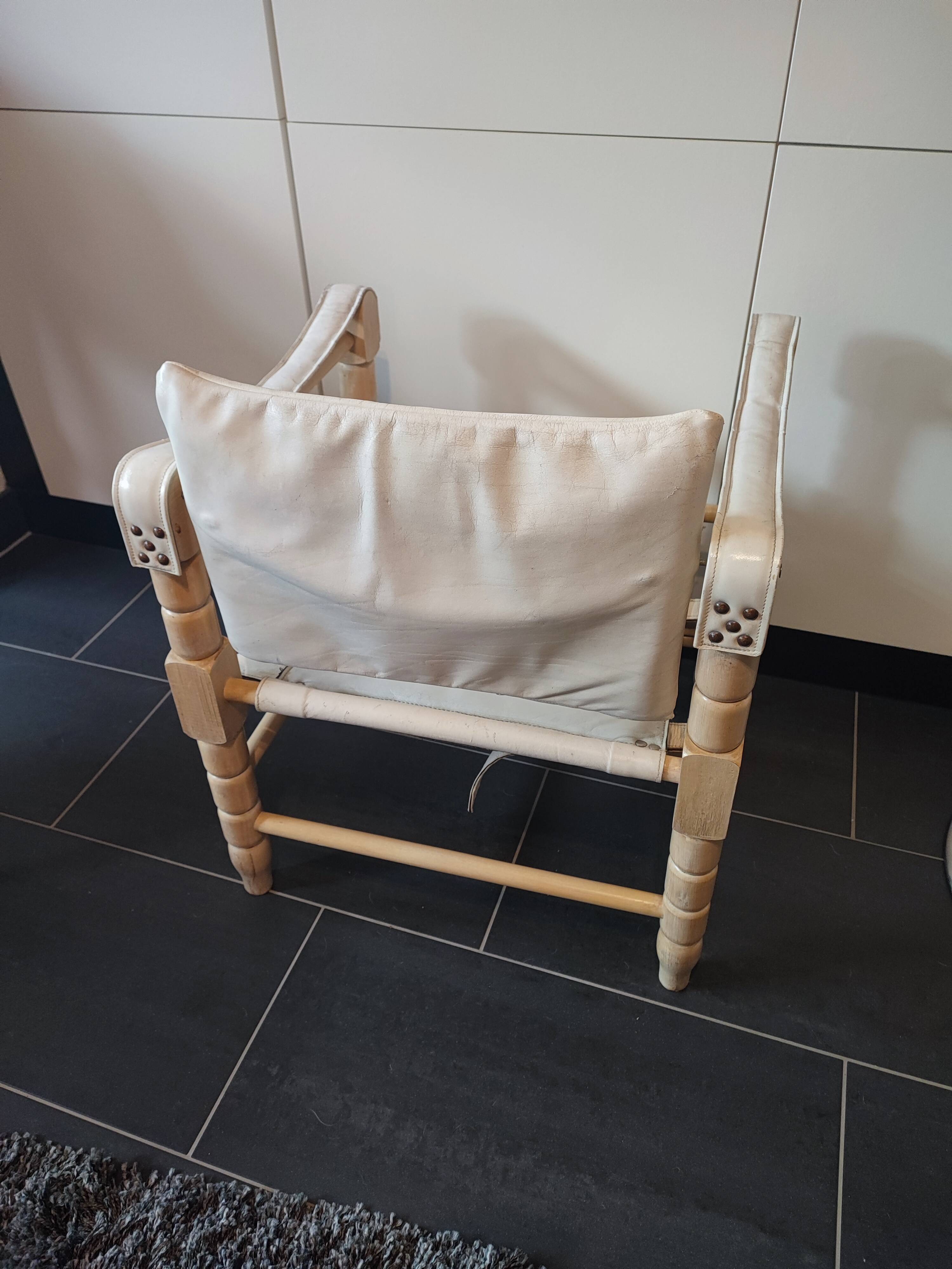 White leather safari armchair