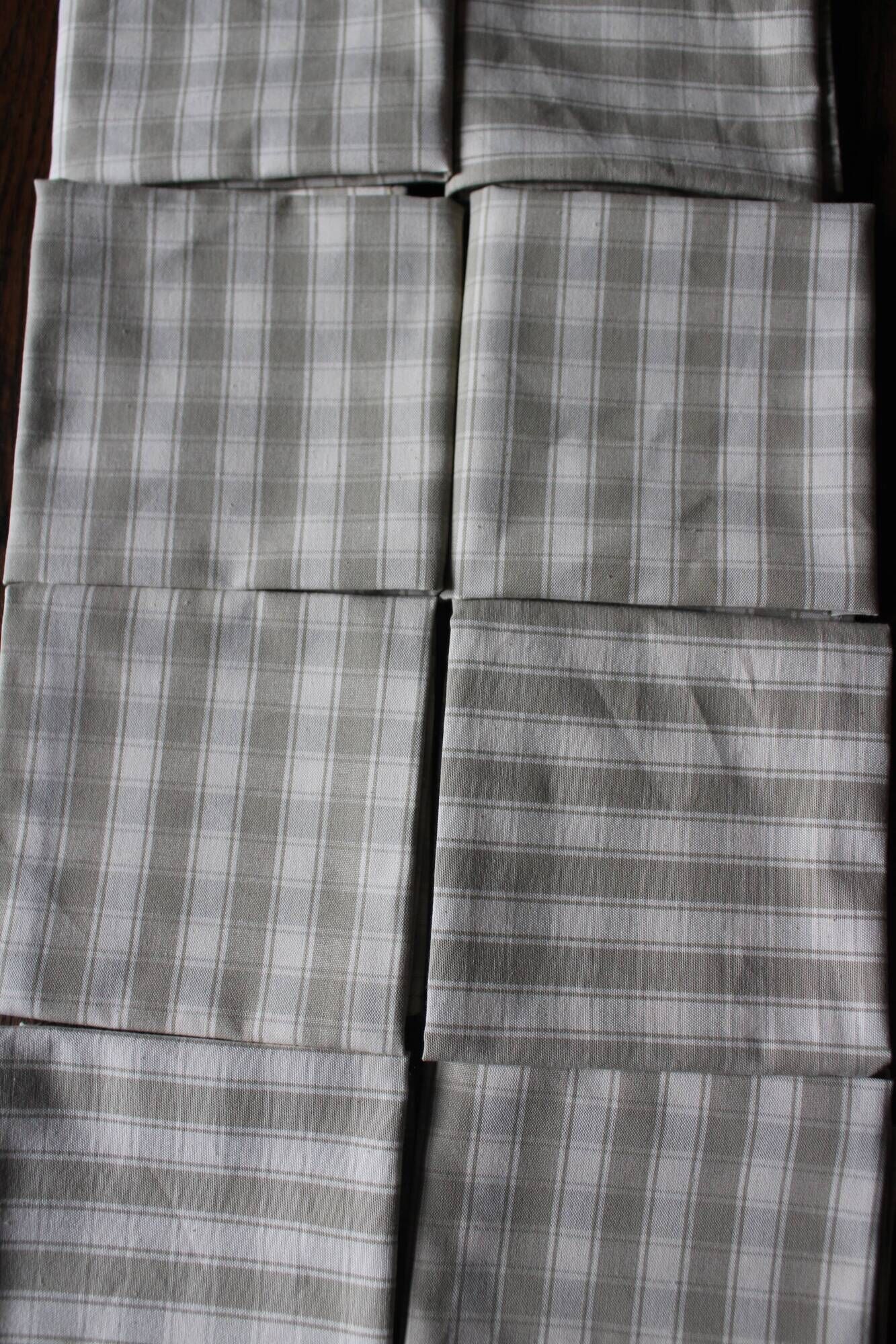 A lot of 8 Cotton Table Napkins Beige Linen Checks Creation