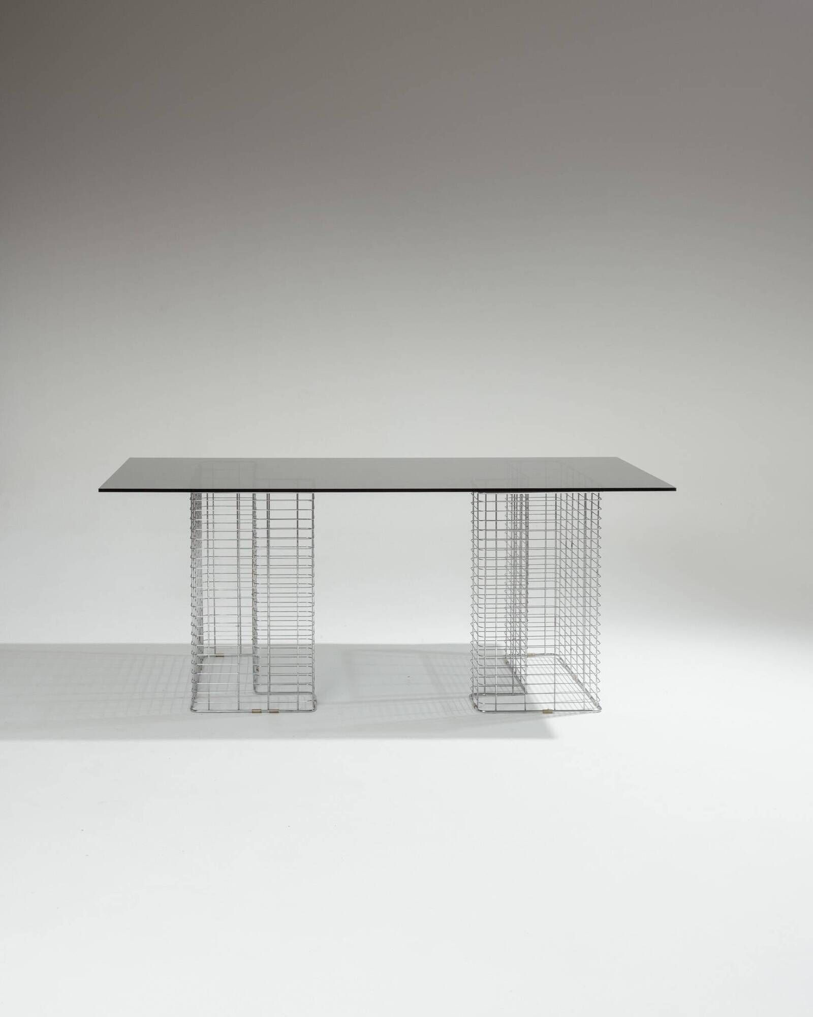 Large "Wire" Desk in Glass and Metal, Terence Conran, 1980s