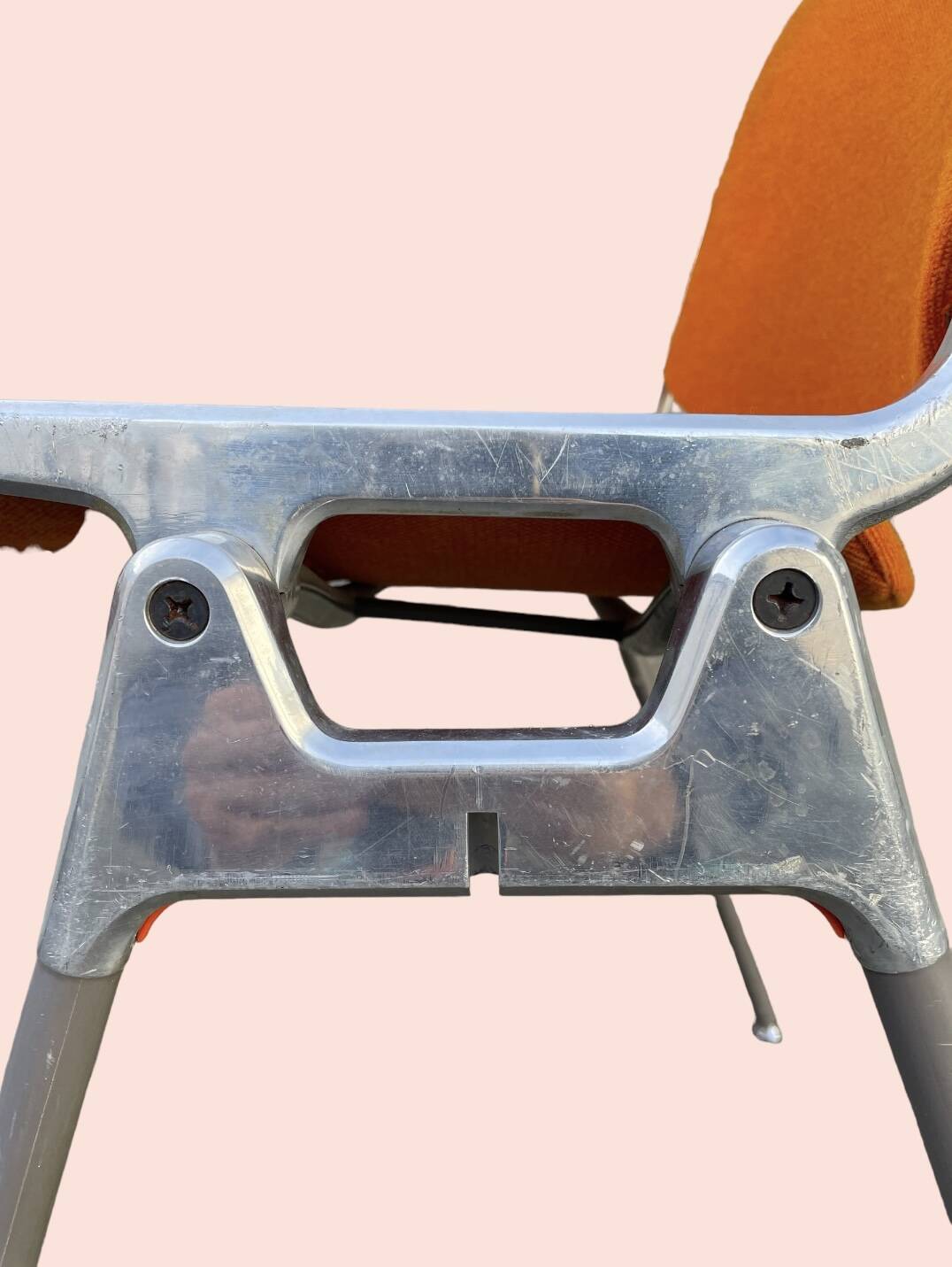 Set of 4 orange DSC 106 chairs Giancarlo Piretti for Castelli