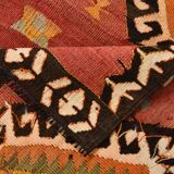 Red & Beige Oriental Vintage Kilim Runner Rug, 81x261Cm