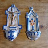 2 19th century earthenware holy water stoups