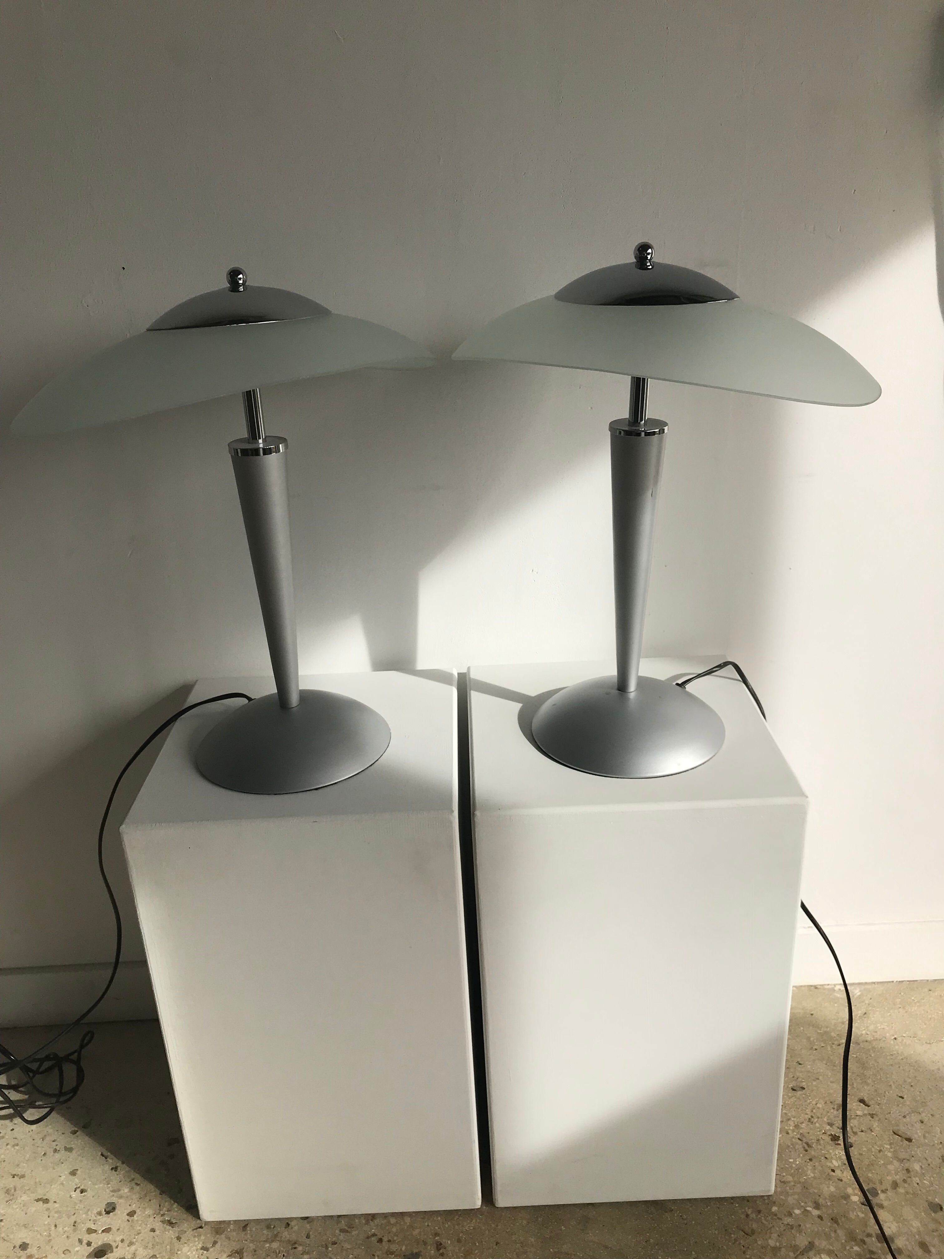 Gray lamp with oval frosted glass lampshade