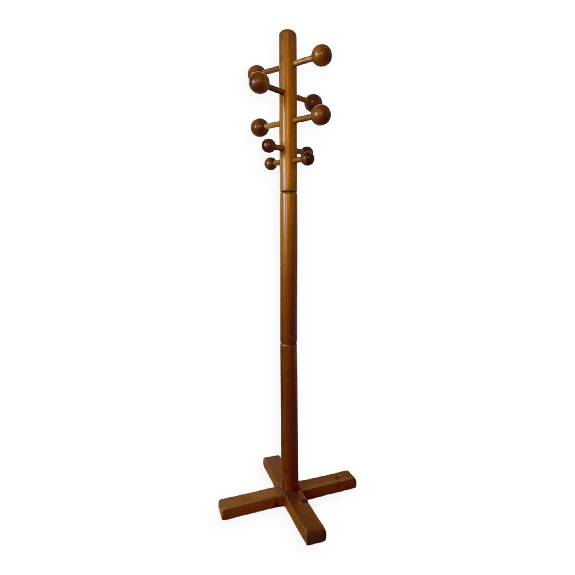 Pine coat rack with 10 hooks, 1970s.