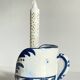 Blue ceramic hand candle holder vintage craft