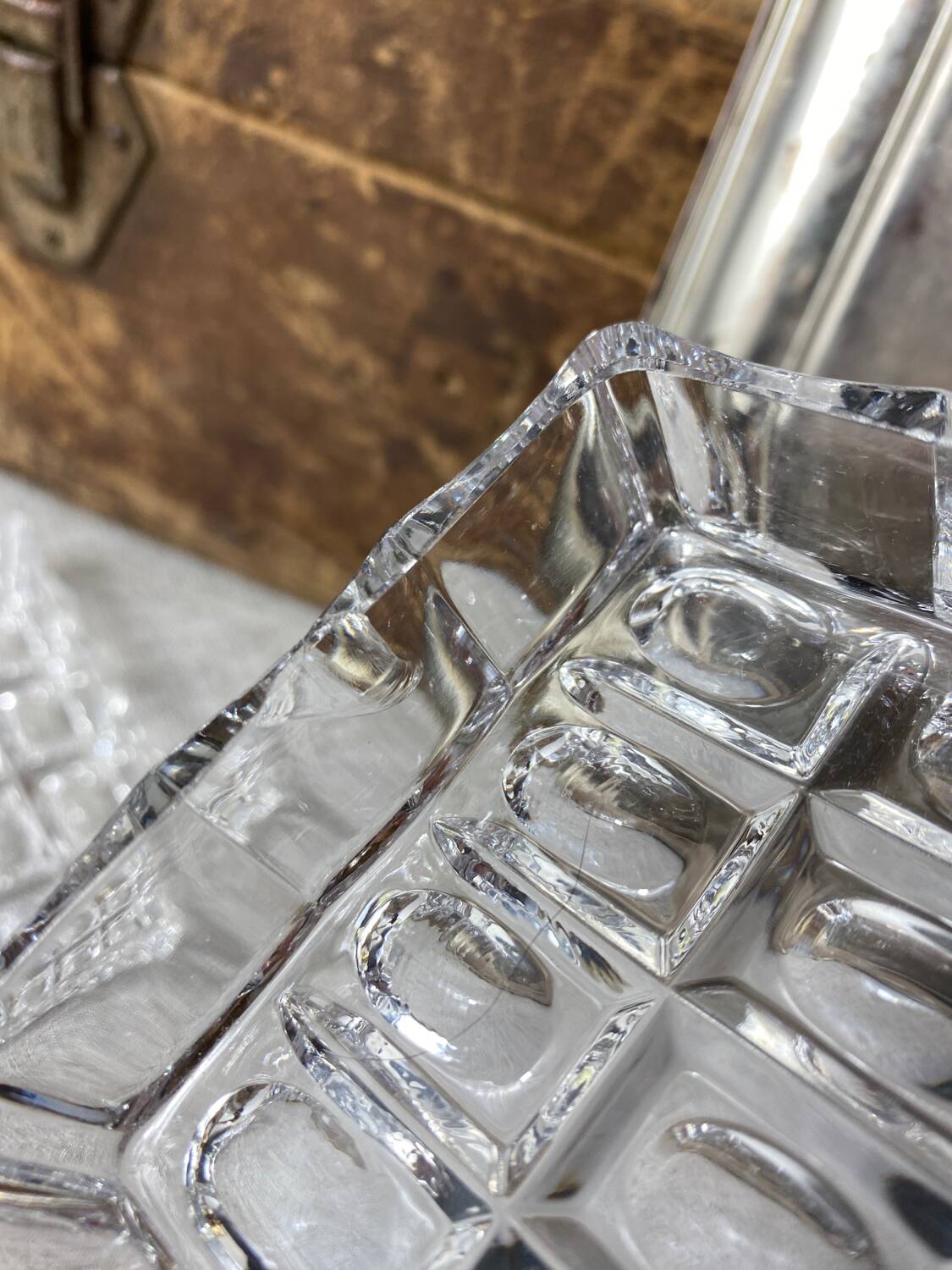 Silver-plated metal and glass hors d'oeuvre tray