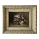 Huile sur panneau ancienne, bouquet de fleurs, cadre en bois sculpté d