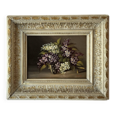 Oil on panel, old, bouquet of flowers, carved wooden frame.