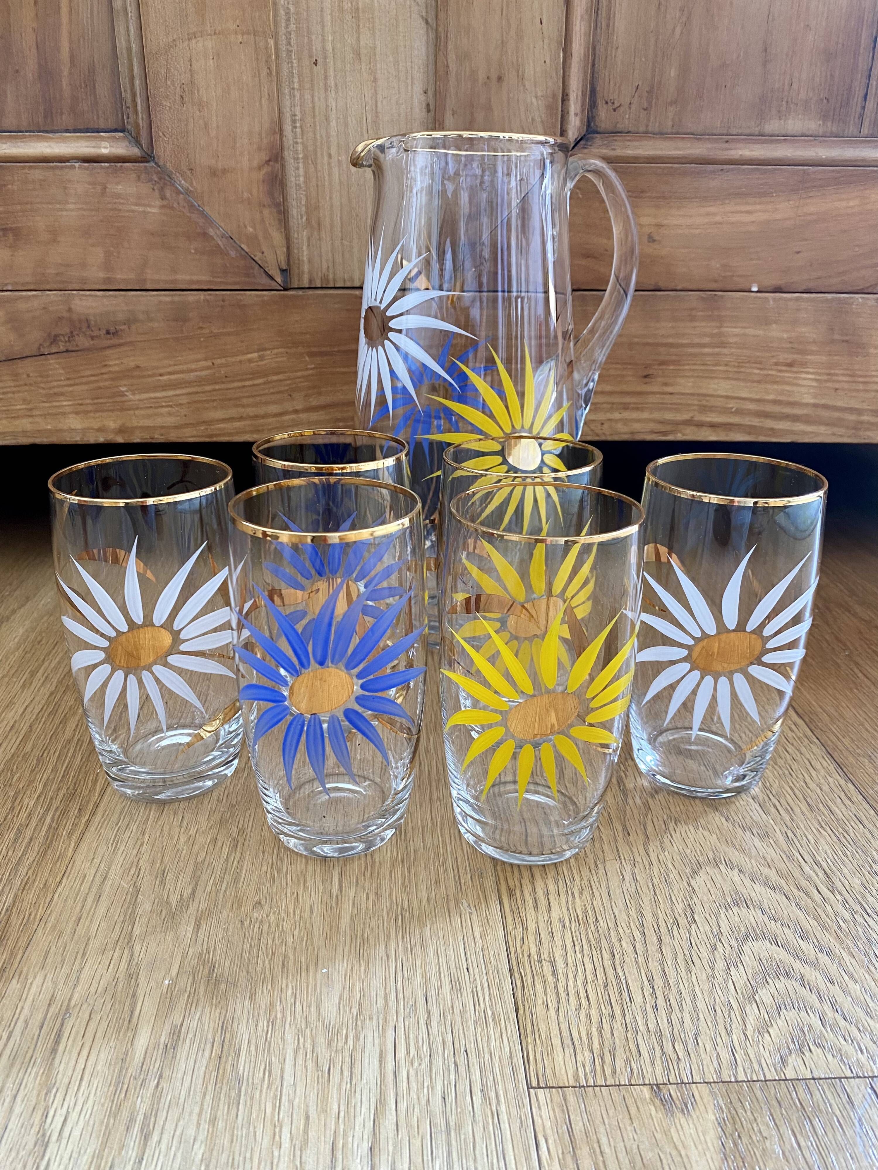 Service à eau ou orangeade vintage 6 verres et carafe
