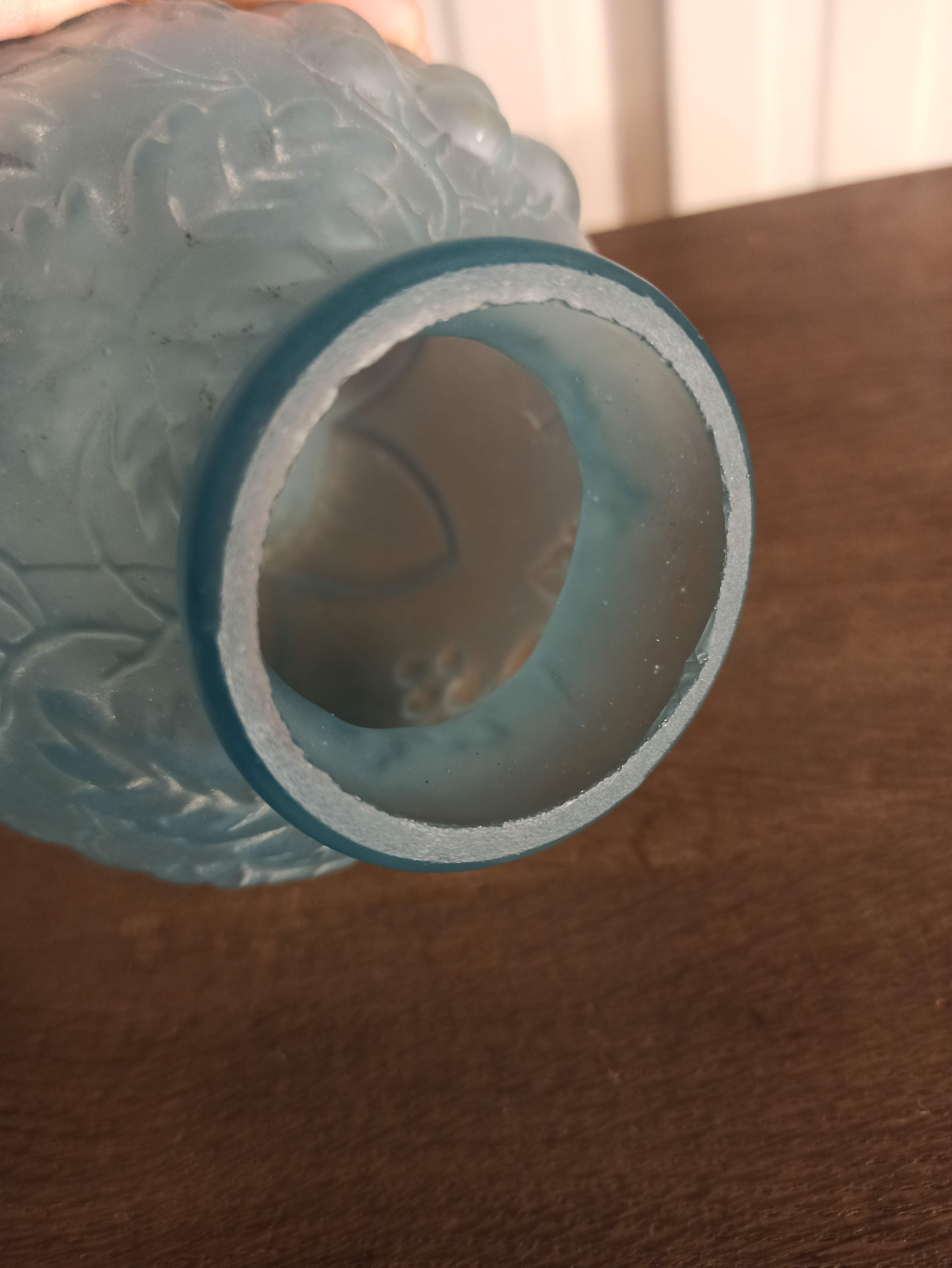 Art deco ball vase in opaque blue molded glass