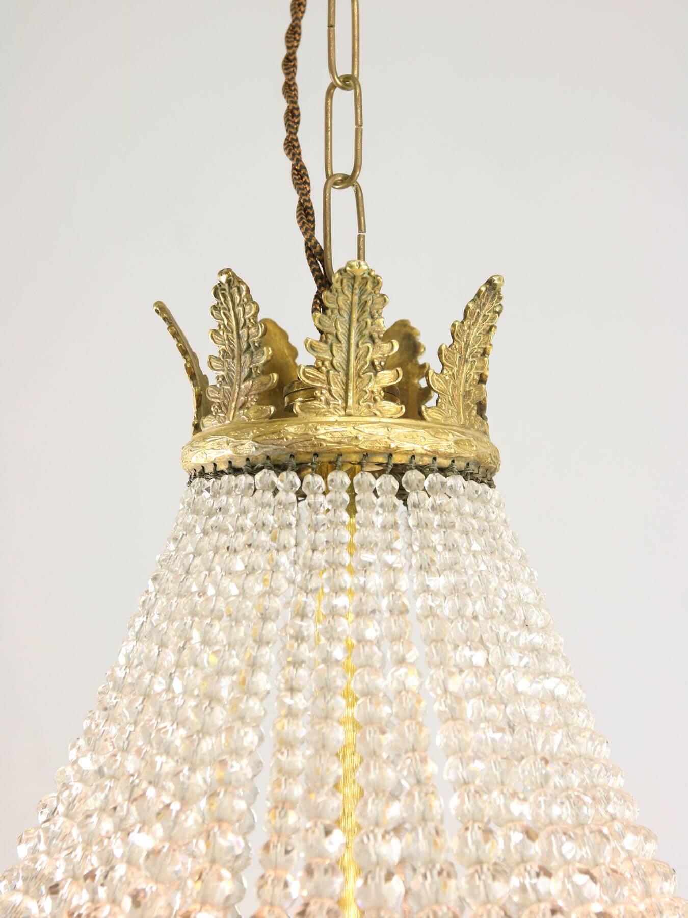 French Empire Crystal and Brass Chandelier, 1940s