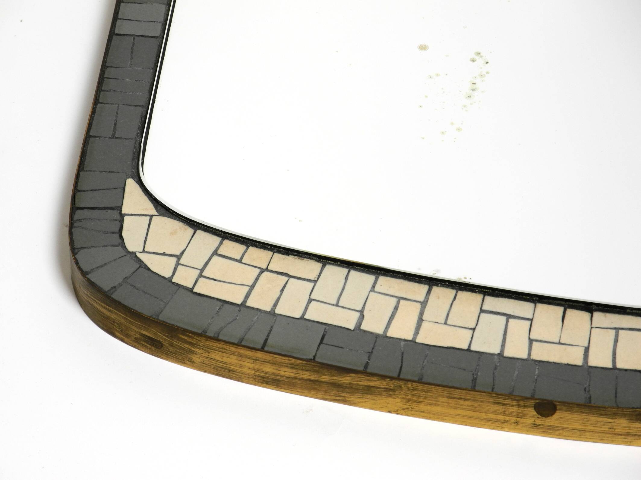 Mid Century mosaic wall mirror with brass frame by Münchner Zierspiegel