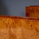 Vintage Czechoslovak bedroom set with burl veneer, bed and pair of nightstands, mid-20th century, 180 × 195 cm