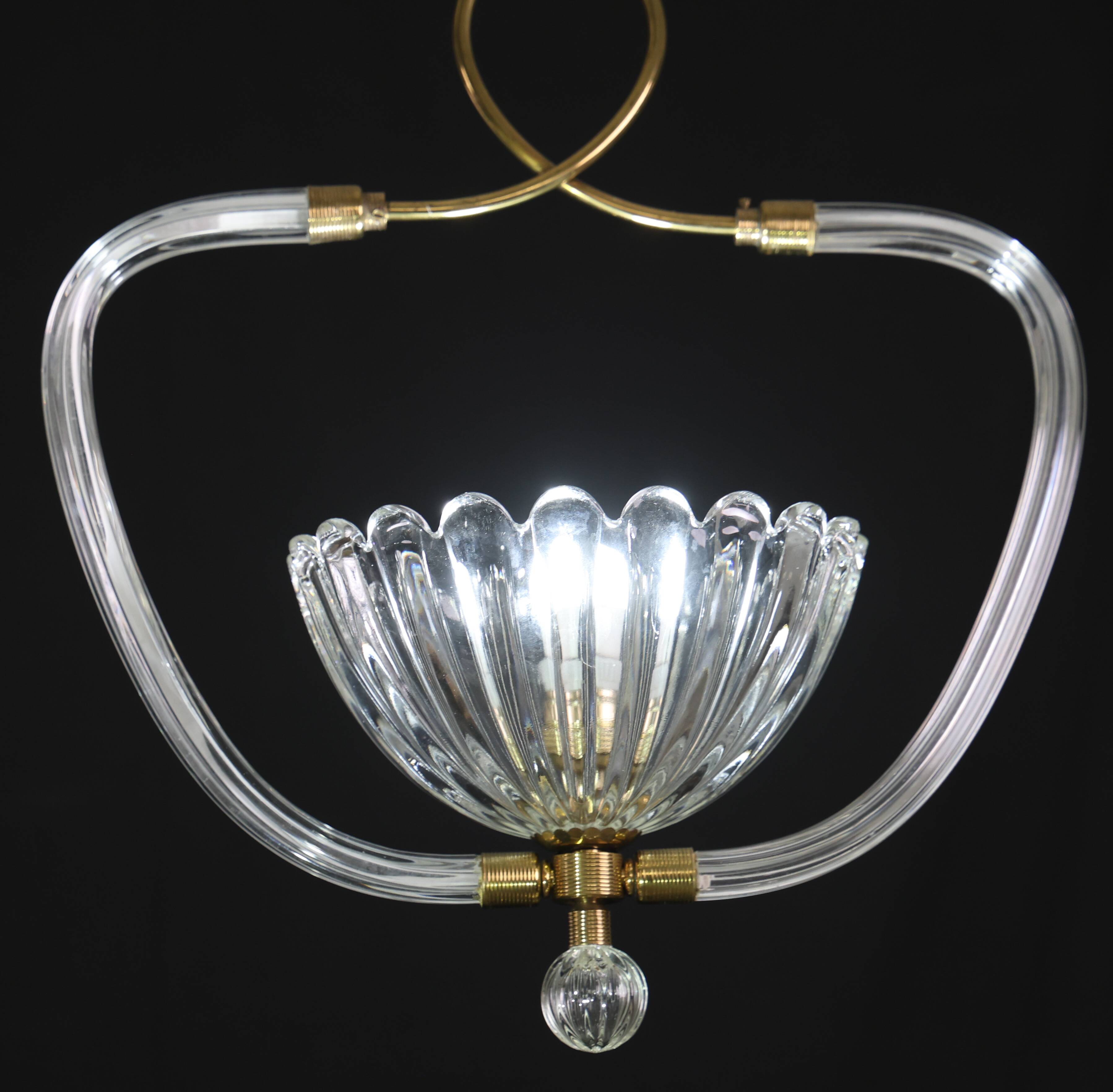 Amazing Art Decò Murano Glass Pendant Chandelier by Ercole Barovier, 1940s