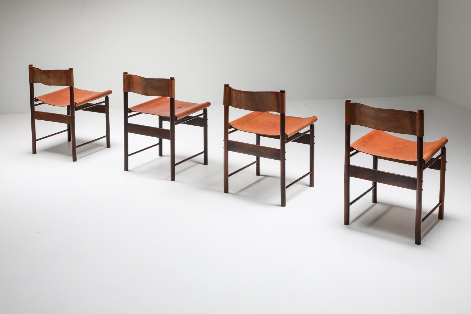 Zalszupin Jacaranda Dining Room Chairs with Saddle 1950 Cognac Leather Seats